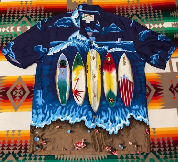 Paradise Found Surf Board Beach Hawaiian Shirt Sz… - image 1