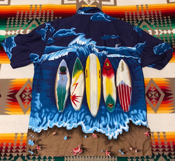 Paradise Found Surf Board Beach Hawaiian Shirt Sz… - image 2