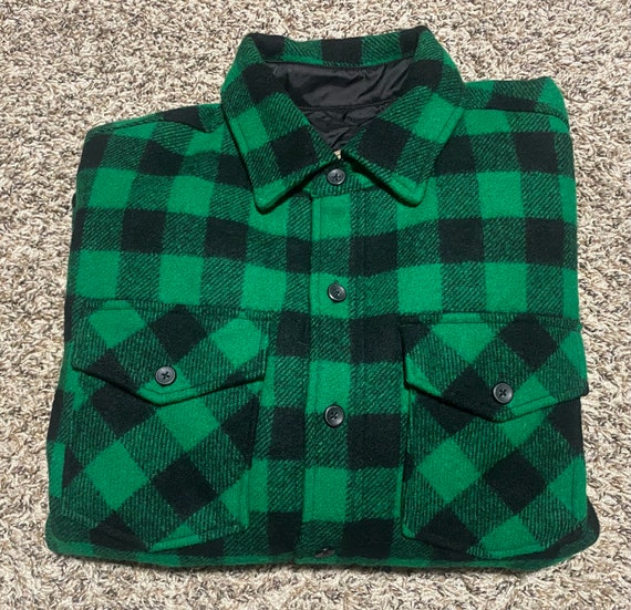LL BEAN Green Black Buffalo Plaid Shirt Coat Size… - image 2