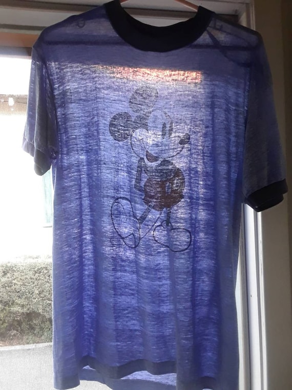 Mickey Mouse Heather Blue Paper Thin Ringer T Shir