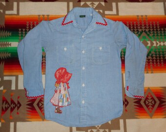 Vintage 70s Chambray ELY Button up Hand 