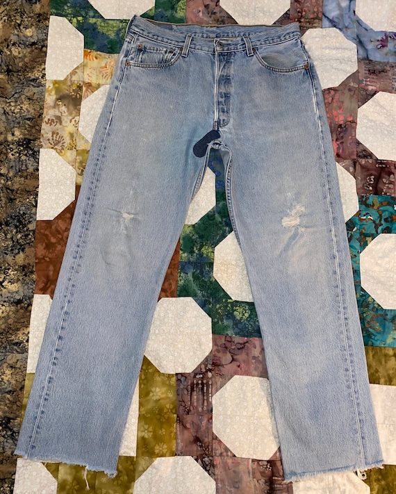 Levis 501 Button Fly Distressed Jeans 