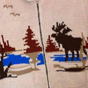 Vintage 60s Cowichan Moose Wool Sweater Jacket Full Zip Hand Knitted Lash Zipper image 3