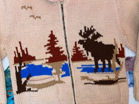 Vintage 60s Cowichan Moose Wool Sweater Jacket Fu… - image 3