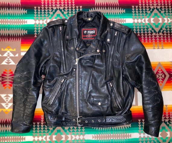 Classic Leather Gear First Motorcycle Jacket Sz L