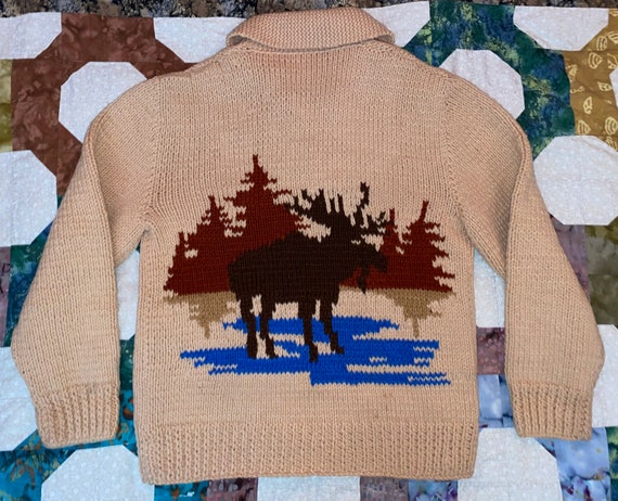 Vintage 60s Cowichan Moose Wool Sweater Jacket Fu… - image 2