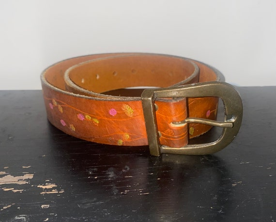 Vintage Tooled Leather Belt - image 1