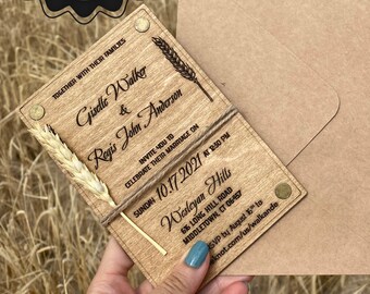 Fall Wedding Invitation, Wheat & Wooden Rustic Wedding Invitations