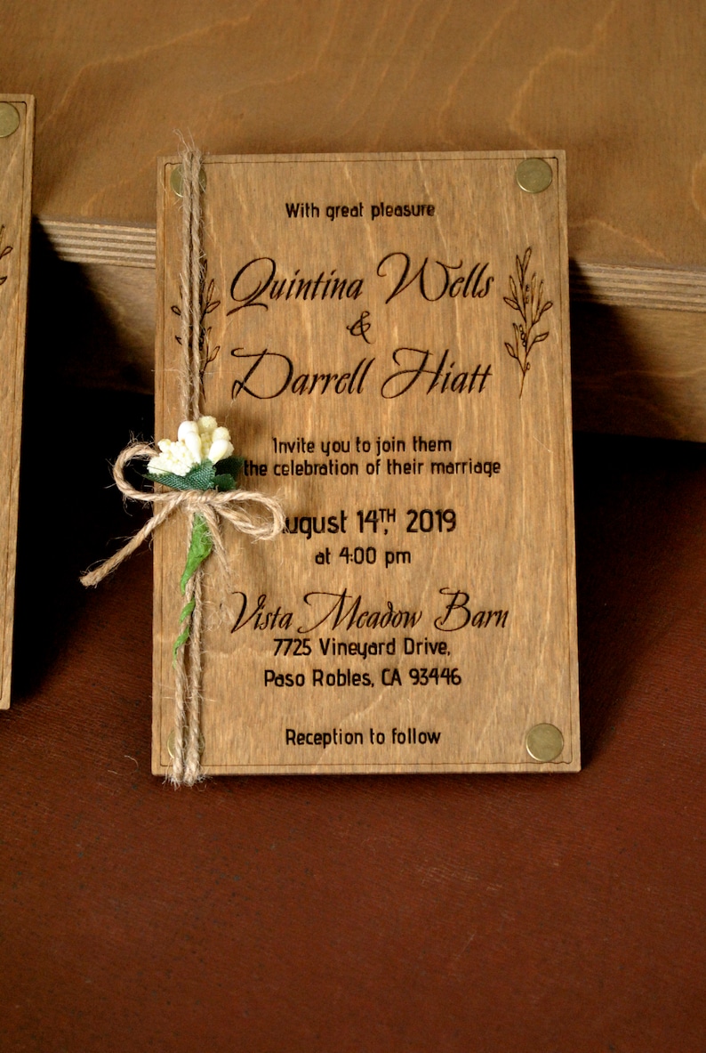 Real Wood Wedding Invitation 4x6 Laser Engraved %100 image 1