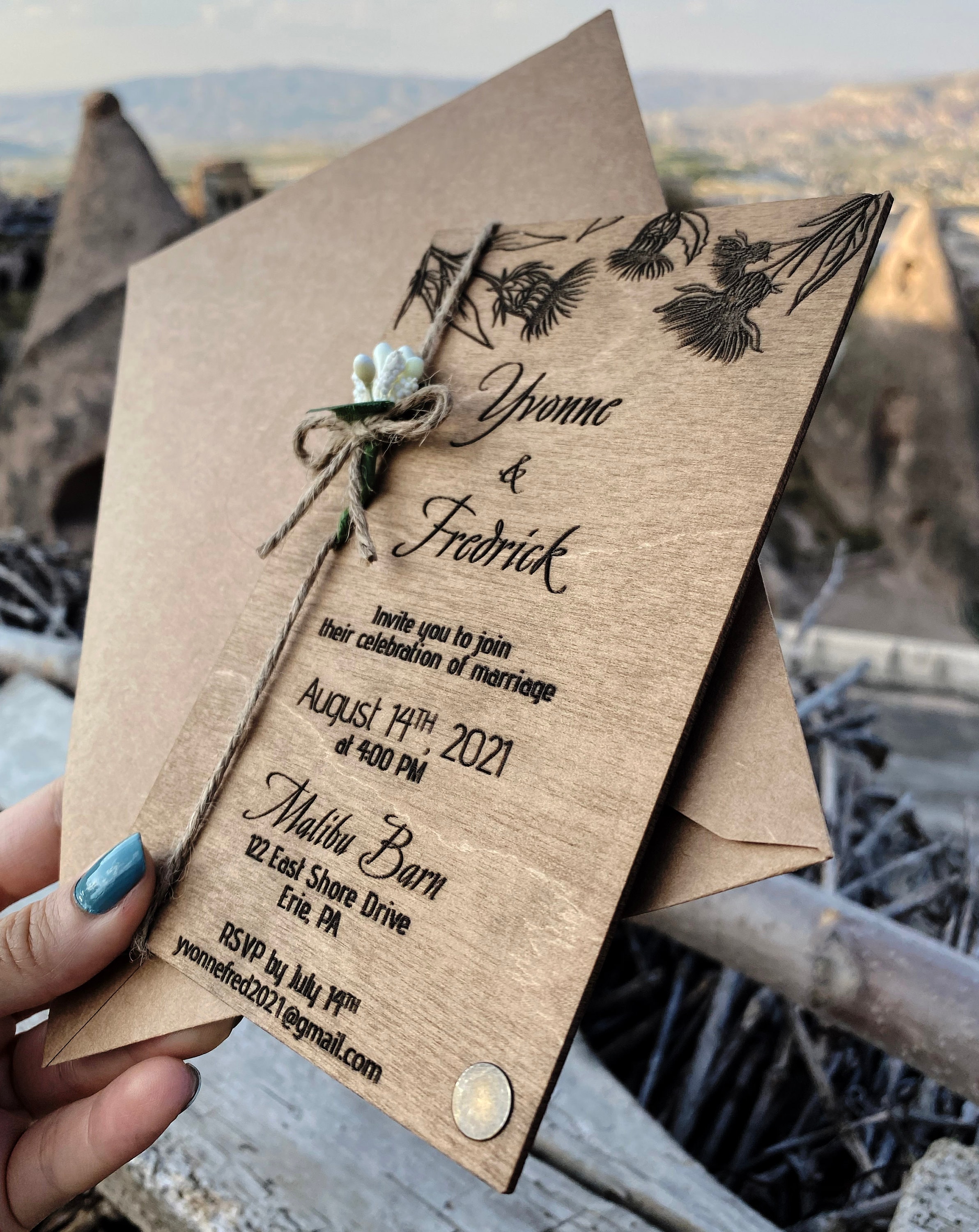 Real Wood Wedding Invitation Natural Birch Laser Engraved Wooden Invitation Card Rustic Wedding