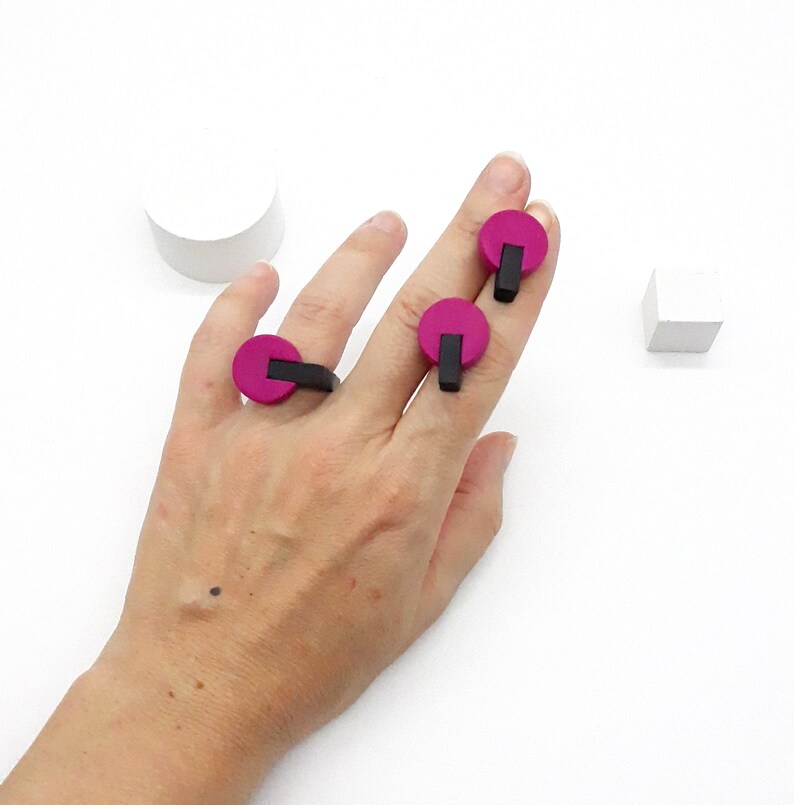 Magenta and black Ring and earrings set