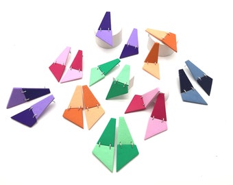 Colored geometric earrings in polymer clay
