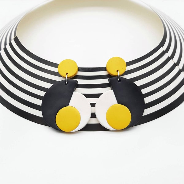 Yellow, black and white earrings