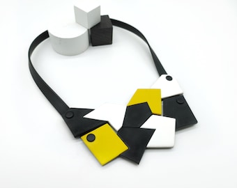 White black and yellow statement necklace