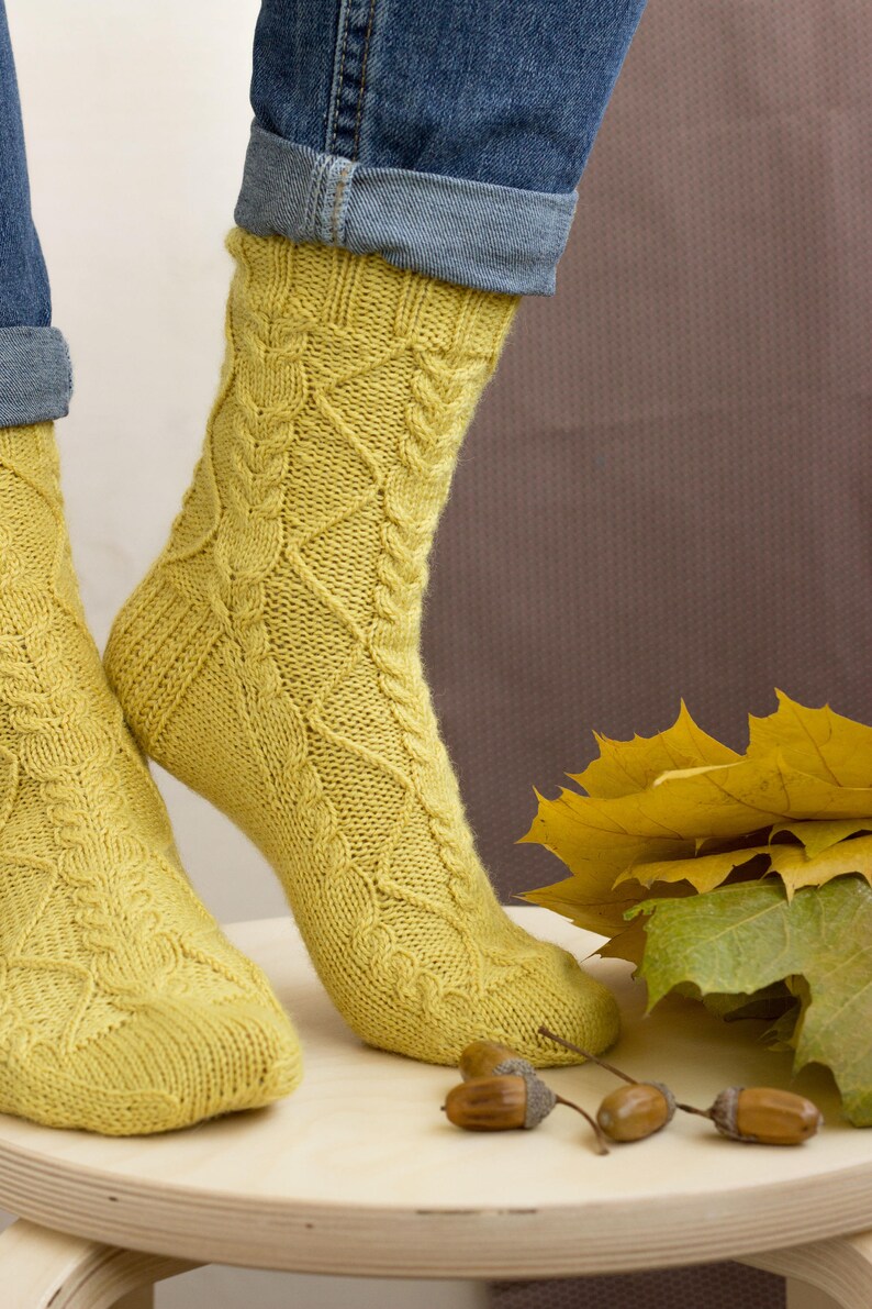 Autumn knit socks/ Casual socks/ Yellow winter socks/ Cable Etsy