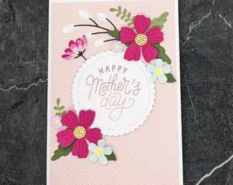 Mother's Day Card - Floral Die Cut, Hand Made,  Embossed