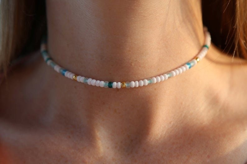 White Beaded Choker Dainty Choker White 