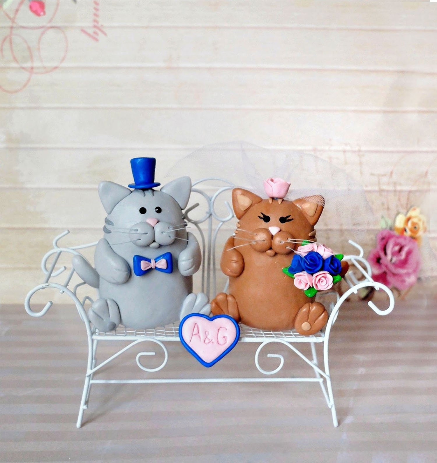 Cat cake topper wedding Cake topper with cat Unique wedding Etsy