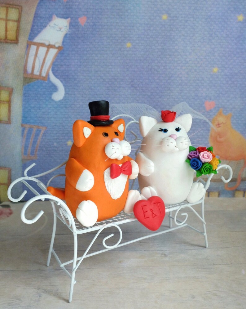 Cat Cake Topper Wedding Custom Wedding Cake Topper Bride and Etsy