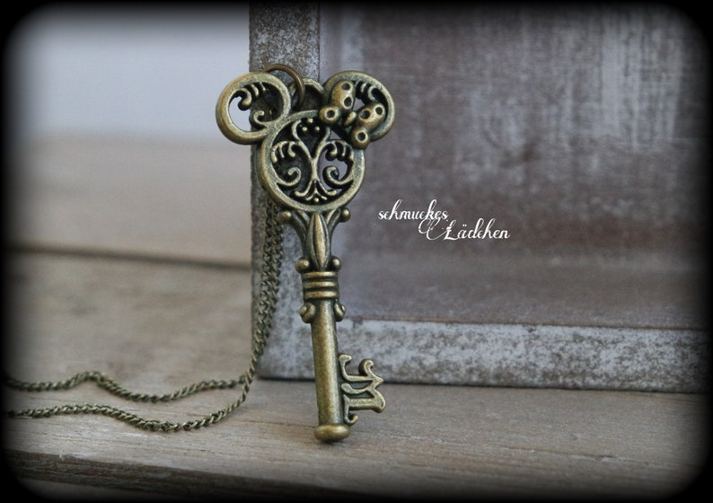 Minnie Mouse antique Bronze key necklace