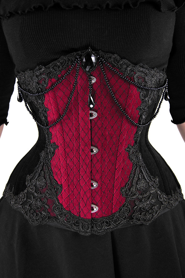 Velvet Underbust Corset Black Red VEIL Vampire Lace Victorian
