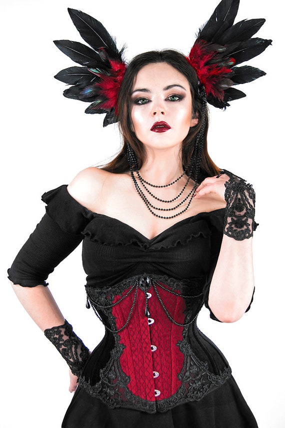 Velvet Underbust Corset Black Red VEIL Vampire Lace Victorian