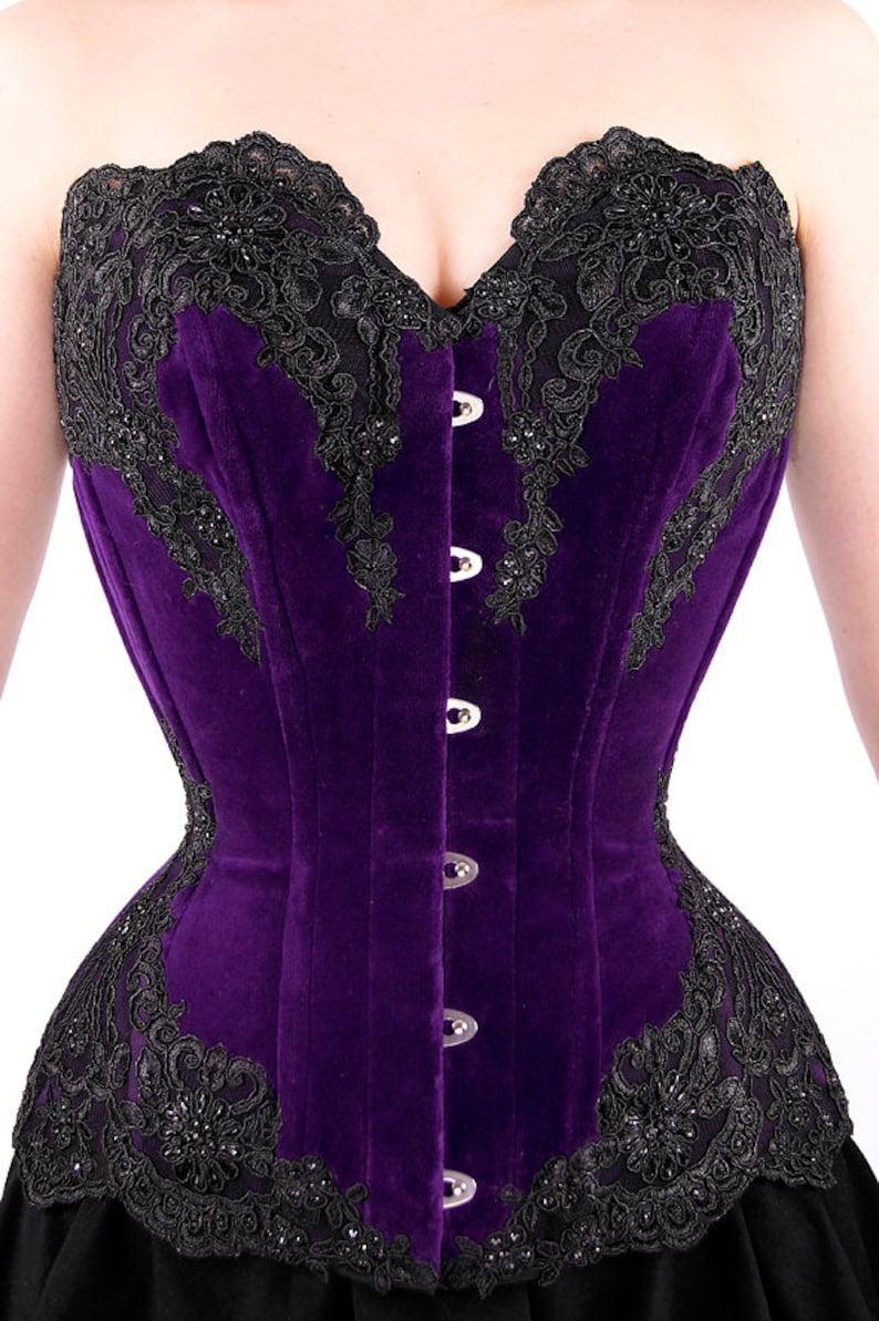 Anzethe Purple Velvet Overbust Corset With Plunge Neckline main image 0