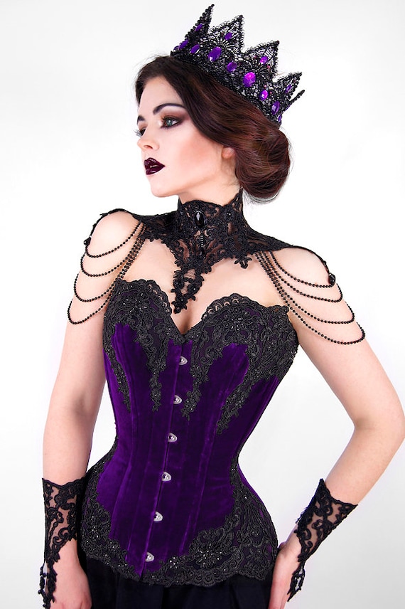 Aconite black and purple lace overbust corset