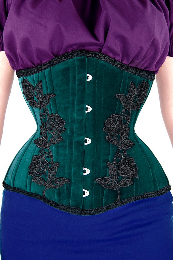 Green Velvet Underbust Corset Black Lace Gothic Goth Waisttraining