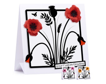 Poppy Card - 3D Flower Card - Poppy Birthday Card - Personalised Mum Birthday Card  Flowers Card For Mum - Birthday Card for Nan