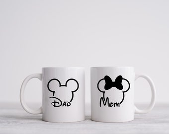 Disneymom and Disneydad coffee mug, mom to be gift, Mothers Day gift mug, new mom gift, new parent gift, new mom and dad coffee mugs,