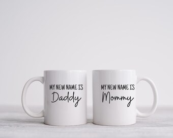 My new name is mommy coffee, mom to be gift, new mom gift birthday, new parent gift set, new mom and dad cups, Christmas gift for mom