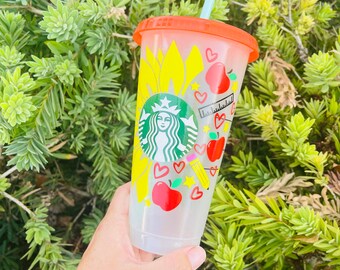 Teacher sunflower Starbucks cup, personalized Starbucks cups, back to school, teacher christmas gift, sunflower Starbucks, teacher coffee