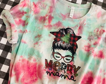 Merry Mama shirt, Mama Tie dye shirt, Christmas tie dye shirt, mama shirt, Christmas mom shirt, mama tee,