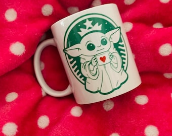 Baby Yoda Coffee Cup, the child, Valentines day,  starbucks style coffee cup, baby yoda, star wars, disney, coffee cup, love,
