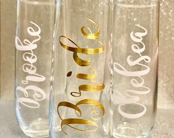 Bridal party champagne flutes, bridesmaids, bridesmaid gift, bridesmaids champagne glasses,