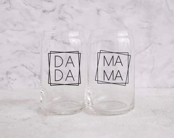 Mama and dada gift set, Beer Can Glasses, new parents gift for couples, mama beer can glass, dad beer can, Christmas gift for mom