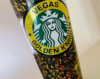 Vegas Golden Knights tumbler, glitter starbucks tumbler, VGK tumbler, snowglobe tumbler, las vegas knights, Starbucks cup personalized,