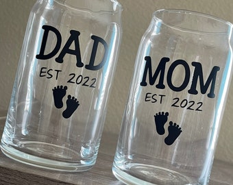 Mom and Dad Est 2022, nicu mom gift, new parents gift for couples, mom iced coffee cup, dad beer glass, mothers day gift for new mom,