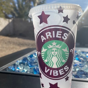 Aries  Vibes Starbucks reusable cup, Starbucks, personalized cups, zodiac, birthday cup, zodiac sign, Aries