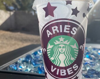 Aries  Vibes Starbucks reusable cup, Starbucks, personalized cups, zodiac, birthday cup, zodiac sign, Aries