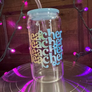 Rainbow teacher iced coffee cup, teal coffee beer can glass, teacher appreciation gift, iced coffee cup gifts, coffee lover gift, tie dye