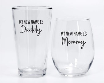 My new name is mommy wine glass set, mommy wine glass,  new mom and dad, new dad gift, Christmas gift for mom