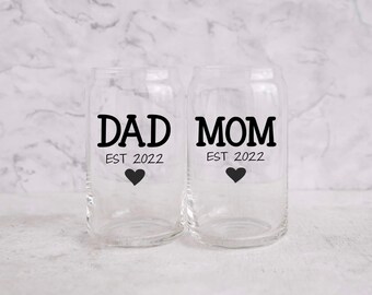 Mom and Dad Est 2024, new parents gift for couples, mom iced coffee cup, dad beer glass, mothers day gift for new mom, new dad gift,