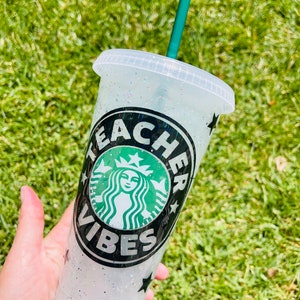Teacher Vibes Starbucks cold cup, personalized Appreciation gifts for teachers, personalized teacher Starbucks cup, teacher
