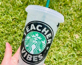 Teacher Vibes Starbucks cold cup, personalized Appreciation gifts for teachers, personalized teacher Starbucks cup, teacher
