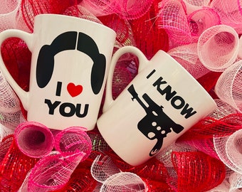 I love you I know mugs, Han Solo and Princess Leia, Valentines Day gifts for couples, Valentines day coffee mug, couples coffee mugs,