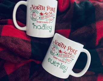North Pole Hot Chocolate Mug, kids hot cocoa mug, personalized kids Christmas mug, hot cocoa kids mugs, mug for kids personalized