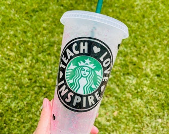 Teach love Inspire Starbucks cold cup, Starbucks cup personalized, personalized Appreciation gifts for teachers, teach love inspire tumbler