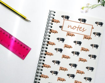 Cuaderno rayado A5 con estampado de cerditos, bloc de notas con diseño de animales adorables